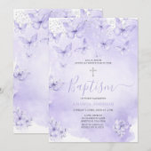 Silver Lavender Butterfly Baptism Purple Einladung (Vorne/Hinten)