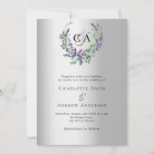 Silver lavender florals monogram Luxus Hochzeit Einladung (Vorderseite)