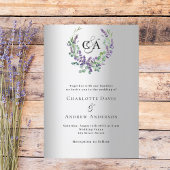 Silver lavender florals monogram Luxus Hochzeit Einladung