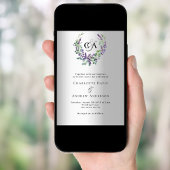Silver lavender florals monogram Luxus Hochzeit Einladung