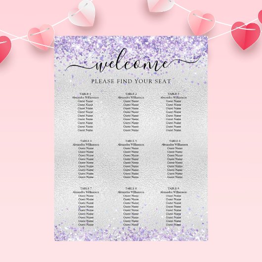 Silver lavender lilac confetti-Sitzkarte Poster