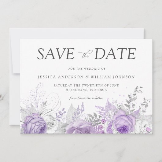 Silver & Lavender Verzauberte Blumenhochzeit Save The Date (Vorderseite)