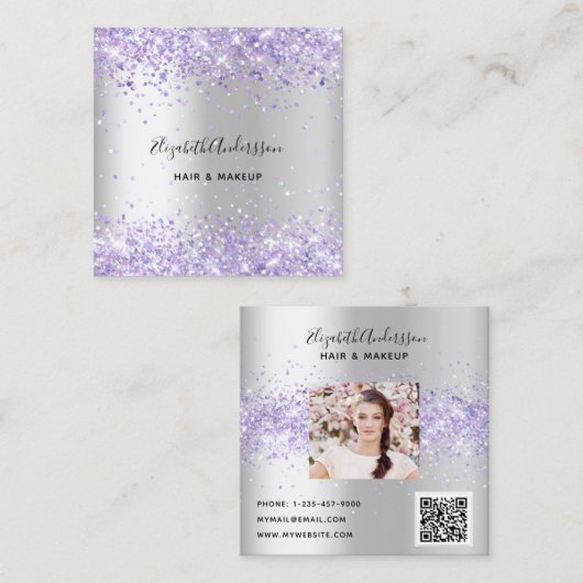 Silver lavender violet profile Foto qr Quadratische Visitenkarte (Vorne/Hinten)