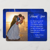 Silver Leaf Bright Blue Foto Wedding Vielen Dank Dankeskarte (Vorne/Hinten)