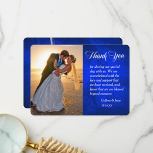 Silver Leaf Bright Blue Foto Wedding Vielen Dank Dankeskarte