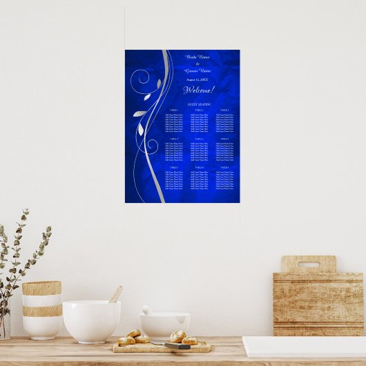 Silver Leaf Bright Blue Wedding Chart Poster (Küche)