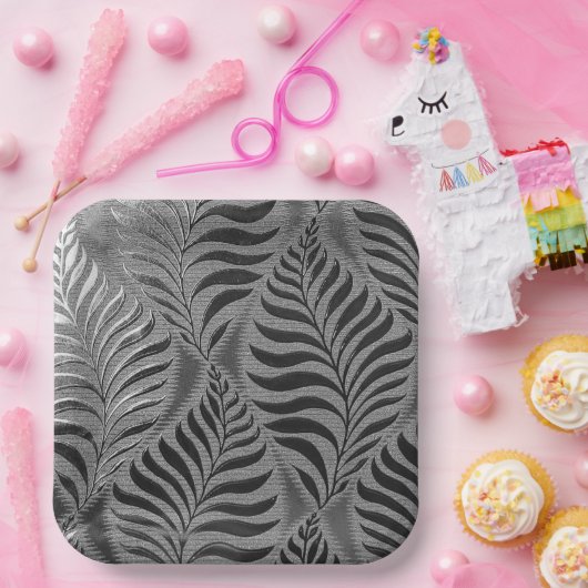 Silver Leaf Motif Square Pappteller (Party)