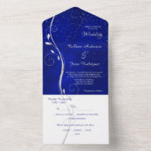 Silver Leaf Swirl Blue Foto Template Wedding All In One Einladung (Innen Boden)