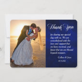 Silver Leaf Swirl Blue Foto Wedding Vielen Dank Dankeskarte (Vorderseite)