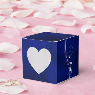 Silver Leaf Swirl Blue Heart Wedding Geschenkschachtel