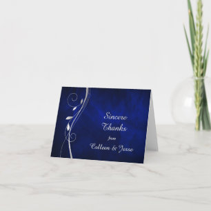 Silver Leaf Swirl Blue Wedding Dankeschön Karte