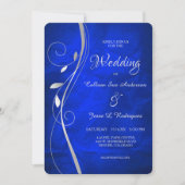 Silver Leaf Swirl Bright Blue Wedding Einladung (Vorderseite)
