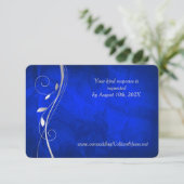Silver Leaf Swirl Bright Blue Wedding RSVP Card Karte (Stehend Vorderseite)