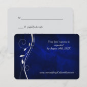 Silver Leaf Swirl Deep Blue Wedding RSVP Card Karte (Vorne/Hinten)