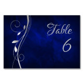 Silver Leaf Swirl Deep Blue Wedding Tischnummer (Vorderseite)