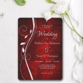 Silver Leaf Swirl Deep Red Wedding Einladung