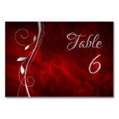 Silver Leaf Swirl Deep Red Wedding Tischnummer (Rückseite)