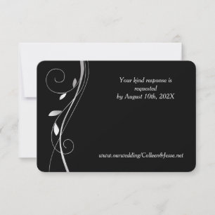 Silver Leaf Swirl Elegante Black Wedding RSVP Kart Karte