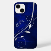 Silver Leaf Swirl Royal Blue Monogram Case-Mate iPhone Hülle (Rückseite)