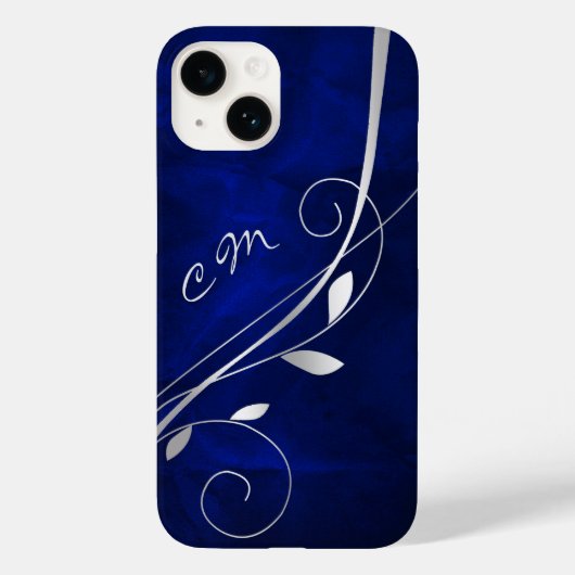 Silver Leaf Swirl Royal Blue Monogram Case-Mate iPhone Hülle (Rückseite)