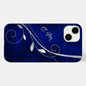 Silver Leaf Swirl Royal Blue Monogram Case-Mate iPhone Hülle (Rückseite (Horizontal))