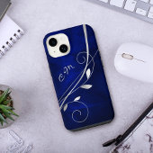 Silver Leaf Swirl Royal Blue Monogram iPhone Hülle