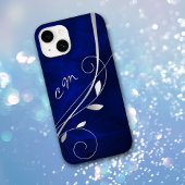 Silver Leaf Swirl Royal Blue Monogram iPhone Hülle