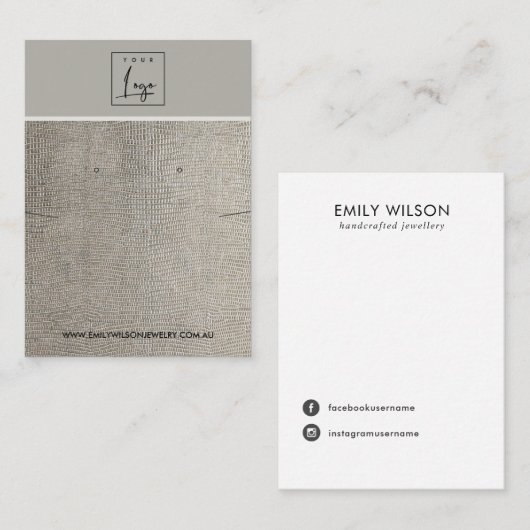 SILVER LEATHER TEXTURE NECKLACE EARRING DISPLAY VISITENKARTE (Vorne/Hinten)