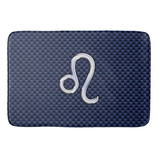 Silver Leo Symbol auf Navy Blue Carbon Fibre Print Badematte (Vorderseite)