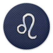 Silver Leo Symbol auf Navy Blue Carbon Fibre Print Keramikknauf (Vorderseite)