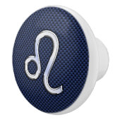 Silver Leo Symbol auf Navy Blue Carbon Fibre Print Keramikknauf (Rechts)