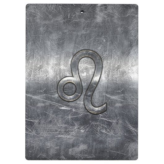 Silver Leo Zodiac Sign in Grunge Distressed Style Klemmbrett (Rückseite)