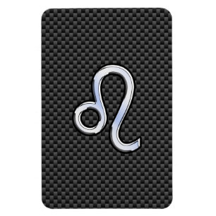 Silver Leo Zodiac Symbol auf Carbon Fibre Print Magnet