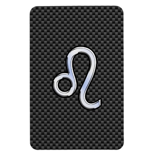 Silver Leo Zodiac Symbol auf Carbon Fibre Print Magnet (Vertikal)