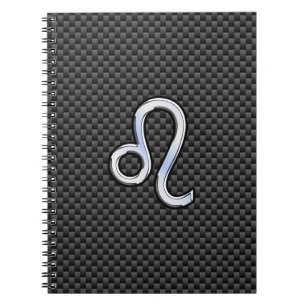 Silver Leo Zodiac Symbol auf Carbon Fibre Print Notizblock