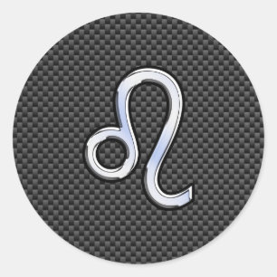 Silver Leo Zodiac Symbol auf Carbon Fibre Print Runder Aufkleber