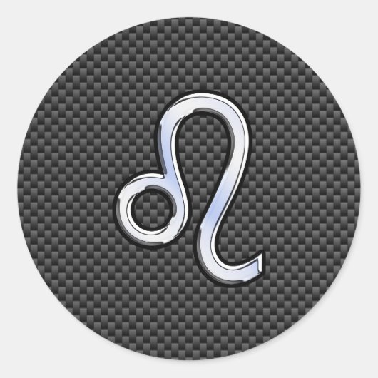 Silver Leo Zodiac Symbol auf Carbon Fibre Print Runder Aufkleber (Vorderseite)