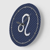 Silver Leo Zodiac Symbol Navy Carbon Fiber Print Große Wanduhr (Winkel)