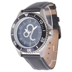 Silver Leo Zodiac Symbol Navy Carbon Fibre Dial Armbanduhr