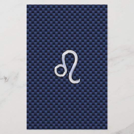 Silver Leo Zodiac Symbol Navy Carbon Fibre Print Briefpapier (Vorderseite)