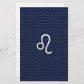 Silver Leo Zodiac Symbol Navy Carbon Fibre Print Briefpapier (Vorne/Hinten)
