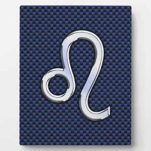 Silver Leo Zodiac Symbol Navy Carbon Fibre Print Fotoplatte