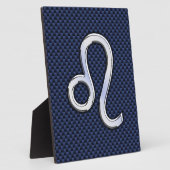 Silver Leo Zodiac Symbol Navy Carbon Fibre Print Fotoplatte (Seite)