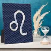 Silver Leo Zodiac Symbol Navy Carbon Fibre Print Fotoplatte (Seite)