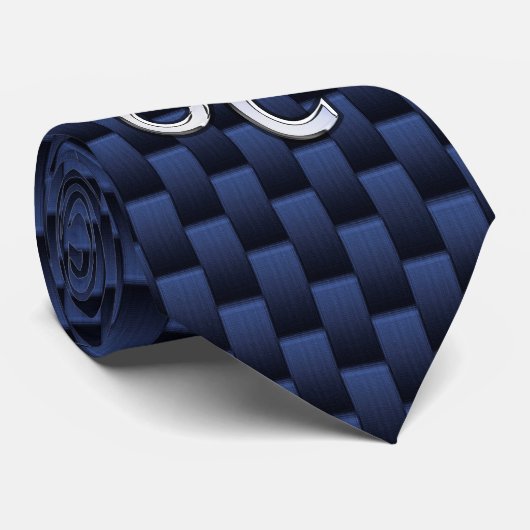 Silver Leo Zodiac Symbol Navy Carbon Fibre Print Krawatte (Gerollt)