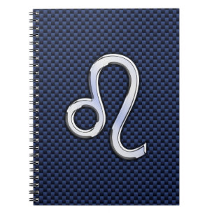 Silver Leo Zodiac Symbol Navy Carbon Fibre Print Notizblock