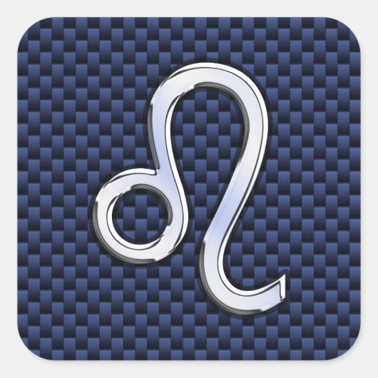 Silver Leo Zodiac Symbol Navy Carbon Fibre Print Quadratischer Aufkleber (Vorderseite)