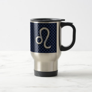 Silver Leo Zodiac Symbol Navy Carbon Fibre Print Reisebecher