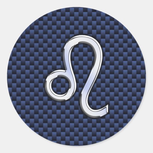 Silver Leo Zodiac Symbol Navy Carbon Fibre Print Runder Aufkleber (Vorderseite)