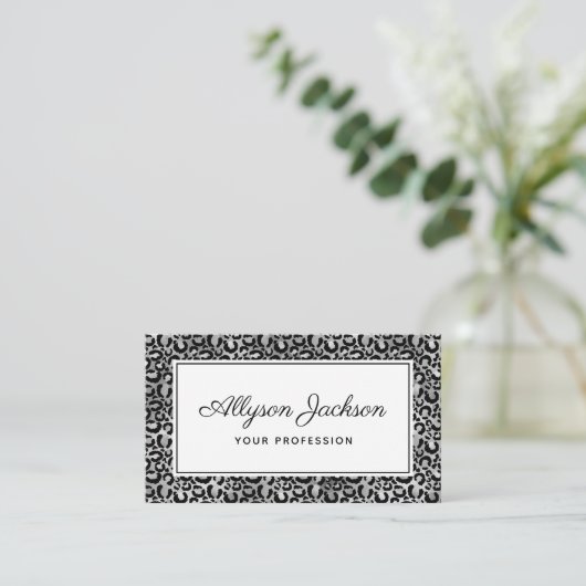 Silver Leopard Business Card Visitenkarte (Stehend Vorderseite)